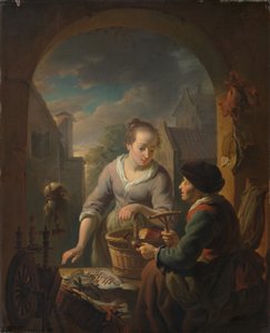 Visverkoopster bij avond door Louis de Moni